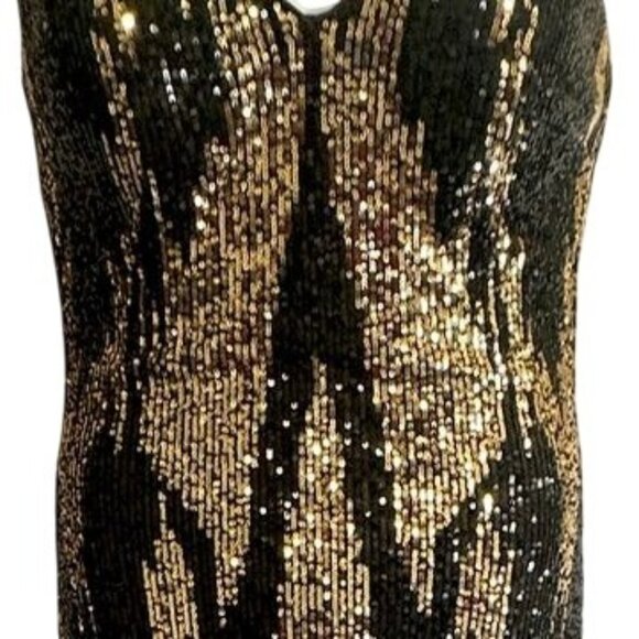JOVANI Strapless Mermaid Black Gold Sequin Evening Gown Maxi Dress Size S (2-4) - Picture 6 of 15